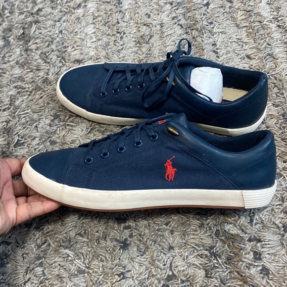 NWOB Polo by Ralph Lauren navy Blue canvas Sneakers Classic Design sz 10 - Picture 4 of 14